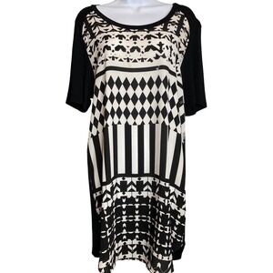 Eight Sixty Womens Black White Geometric T-Shirt Dress Sz M Fair Mixed Media